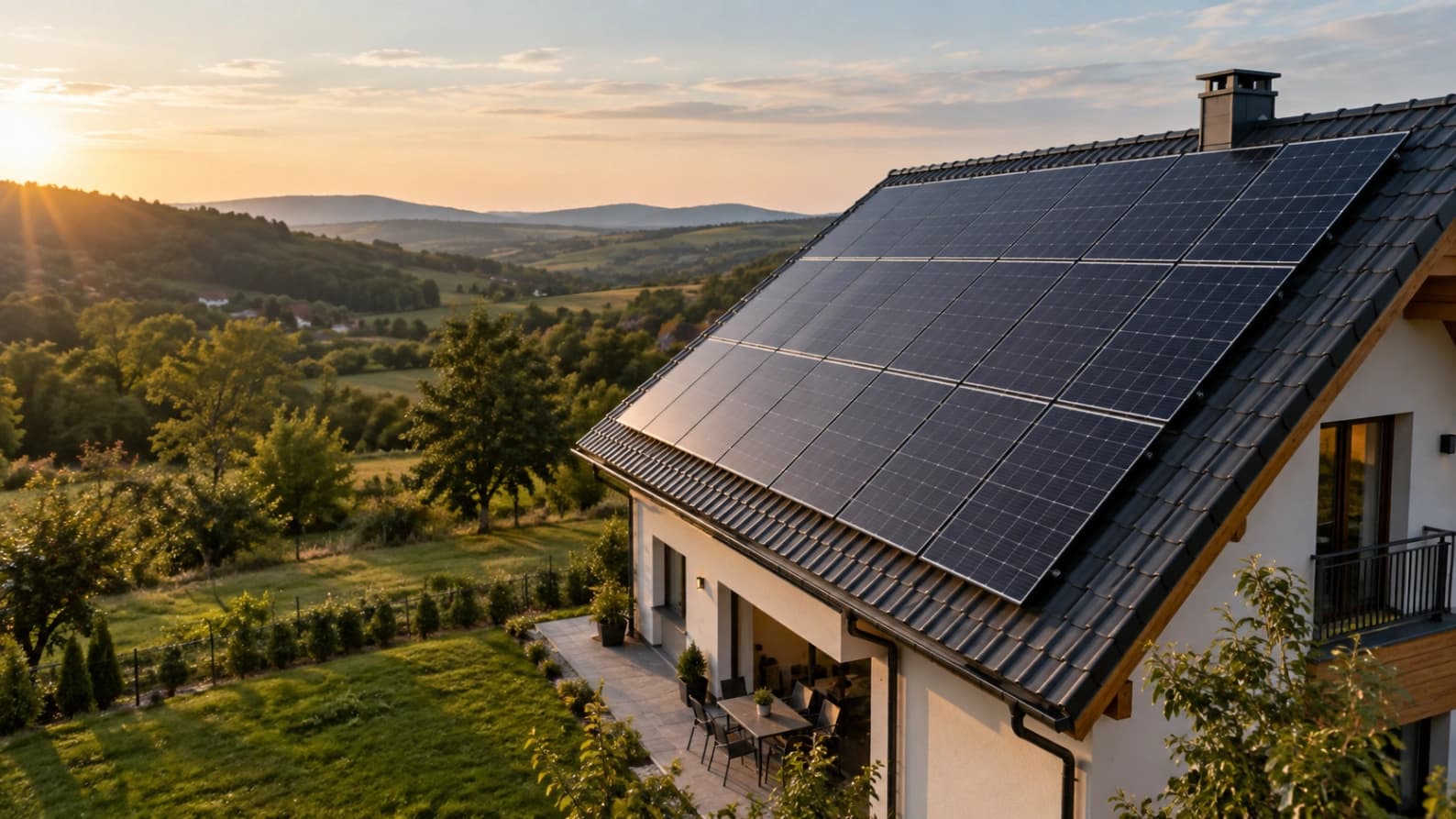 Kuća sa solarnim panelima na krovu u Srbiji