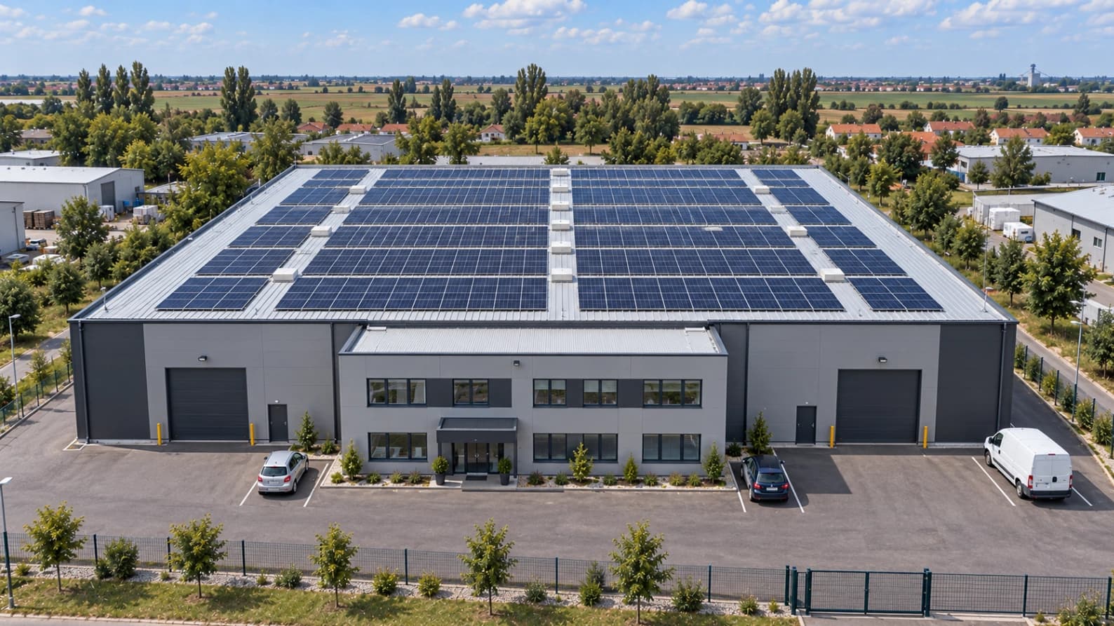 Poslovni objekat sa solarnim panelima na krovu